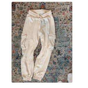 Zara Cream Cargo Sweatpants Joggers Size Small Drawstring Waist Athleisure